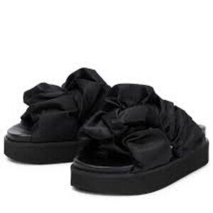 GANNI SATIN RUFFLE SLIDES SANDALS